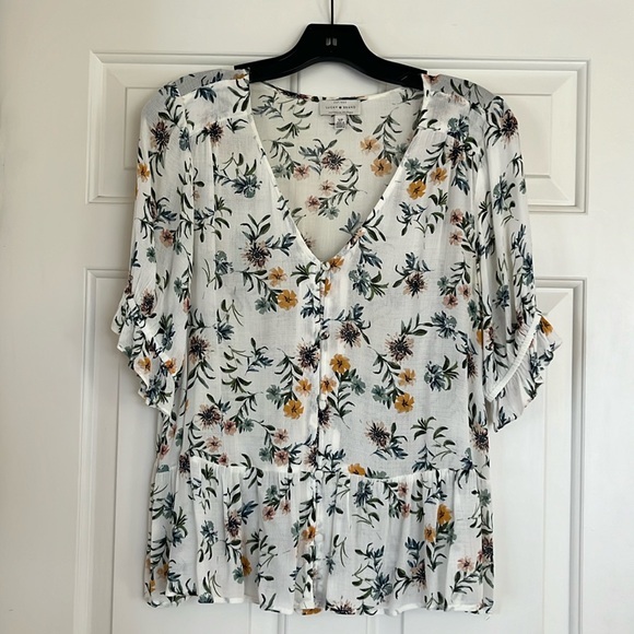 Lucky Brand Floral Flowy Peplum Short Sleeve Top Women’s Size Small - Picture 1 of 5